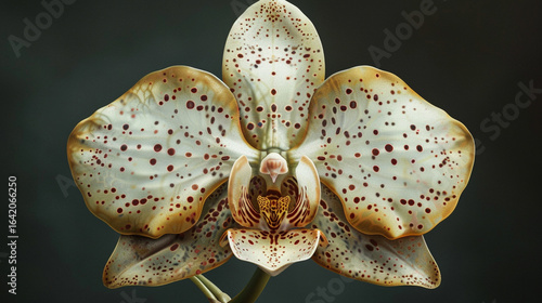 A detailed botanical illustration of a rare orchid