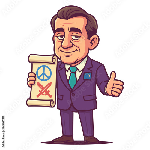 Cartoon Diplomat Holding Peace Treaty