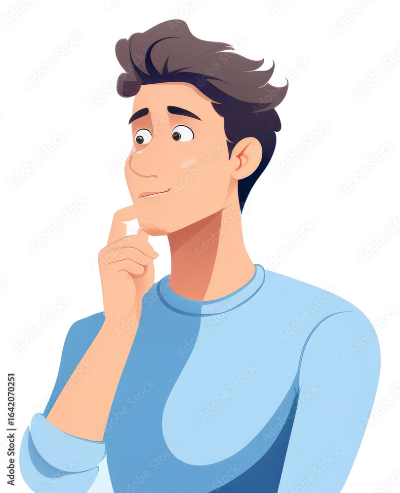 PNG Thinking portrait cartoon adult.