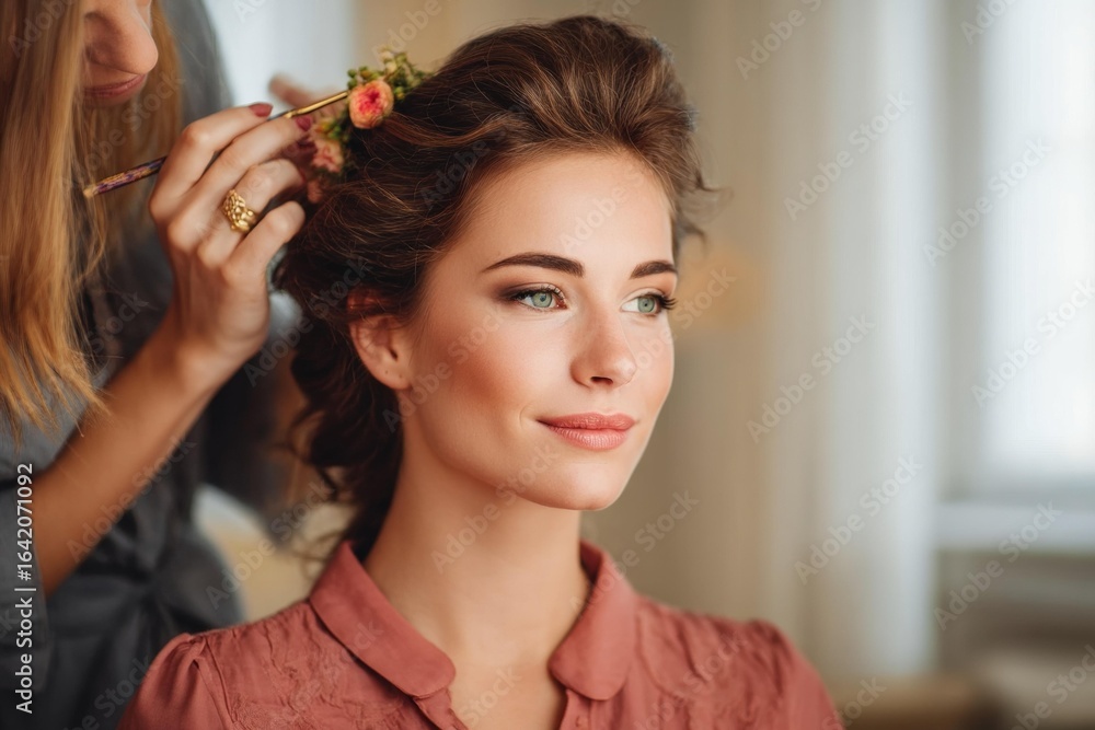 Fototapeta premium Hair Styling Session with Two Caucasian Women