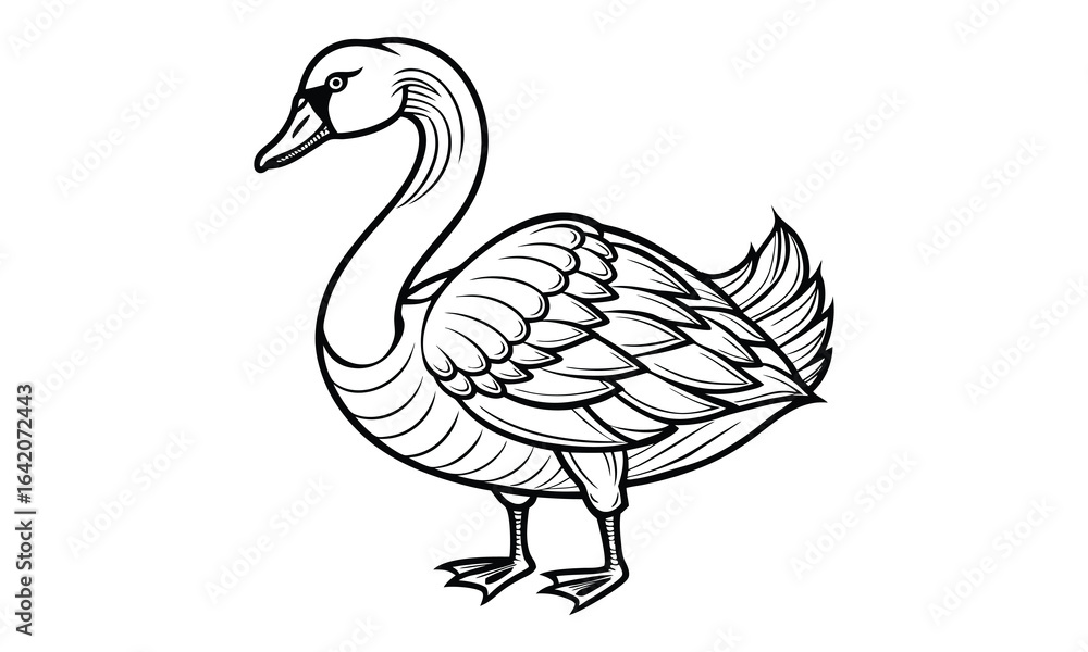 Obraz premium Swan t shirt design silhouette and vector line art, high-quality illustration ideal for adult coloring books, art therapy, relaxation and stress relief printable graceful designs