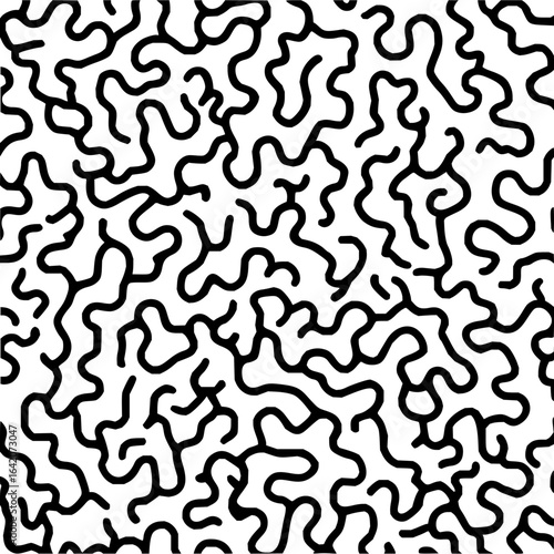 Vector seamless pattern of black organic lines creating an abstract maze like design on a white background minimilist