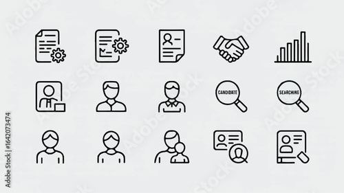 Set of modern thin line icons for human resources recruitment and career development with job search and candidate selection process vector illustration