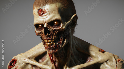 Grotesque Undead Creature with Glowing Eyes and Decaying Flesh