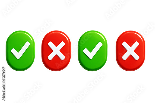 Free Download Four oval buttons two green with white checkmarks and two red with white crosses isolated on transparent background - GFXLoad