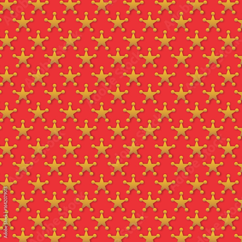 Festive red seamless pattern with golden star shapes. Bold decorative background perfect for Christmas designs, holiday packaging, gift wrap, party invitations, fabric prints, and seasonal branding.