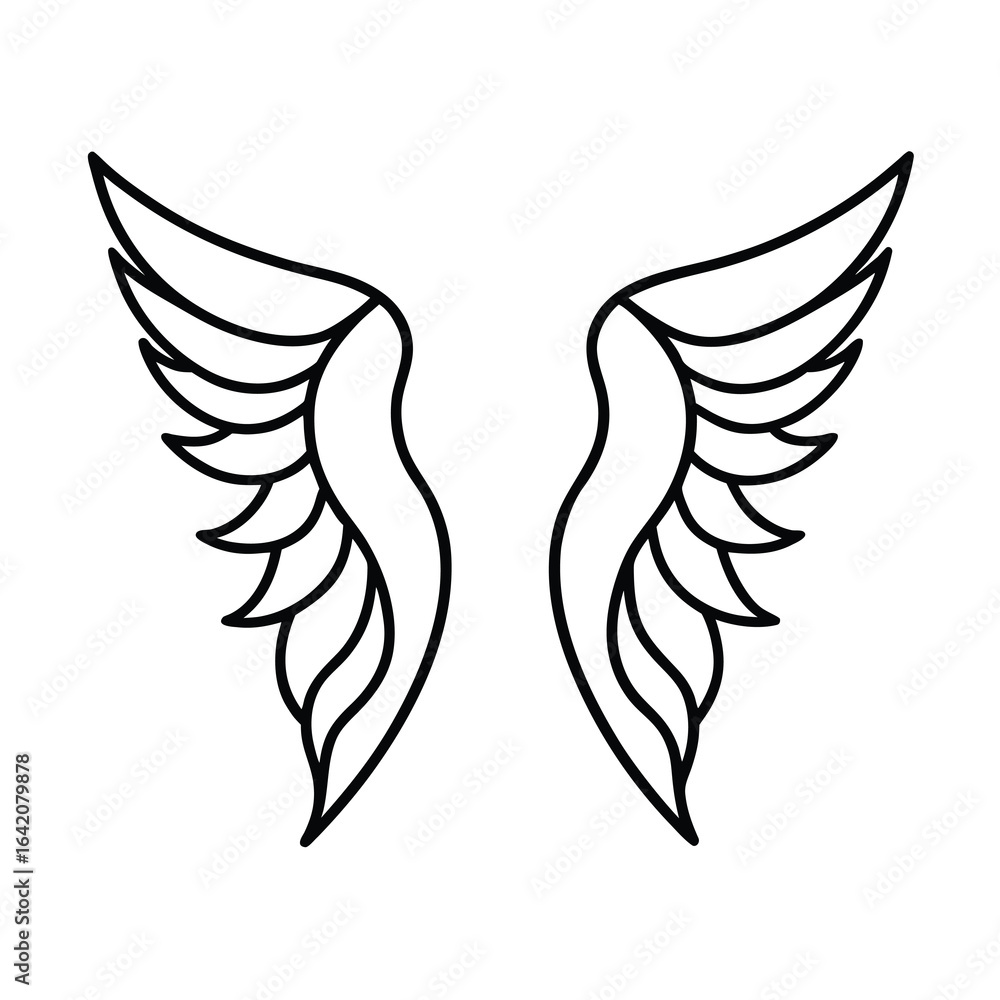 Fototapeta premium heavenly angelic bird wings drawing on white background 