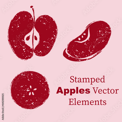 Stamped Apples Vector Isolated Elements Set