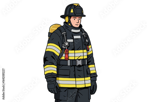 Firefighter in Full Protective Gear with Oxygen Tank