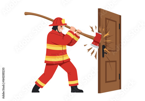 Firefighter Breaking Down Door with Axe