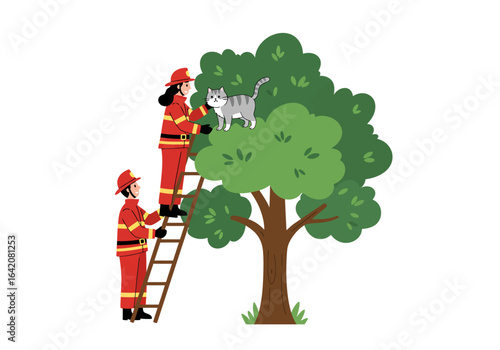 Firefighters Rescue Gray Striped Cat from Tree