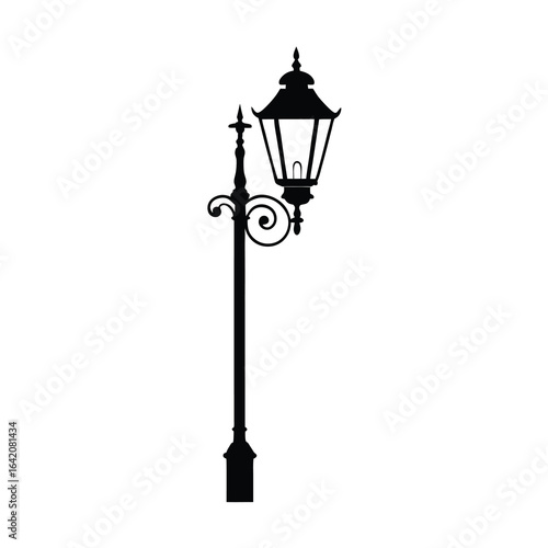 ornate vintage street lamp silhouette on white background