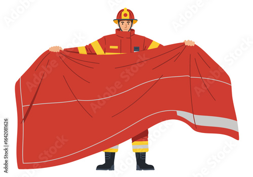 Firefighter Holding a Rescue Blanket, Wearing Protective Gear