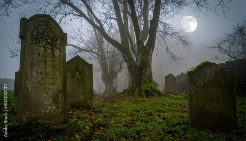 Foggy graveyard at night (1)