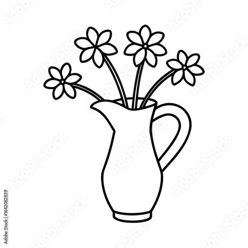 simple flower bouquet in pitcher vector art on white background 