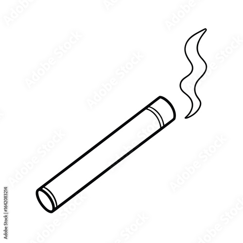 simple outline of a cigarette with smoke on white background 