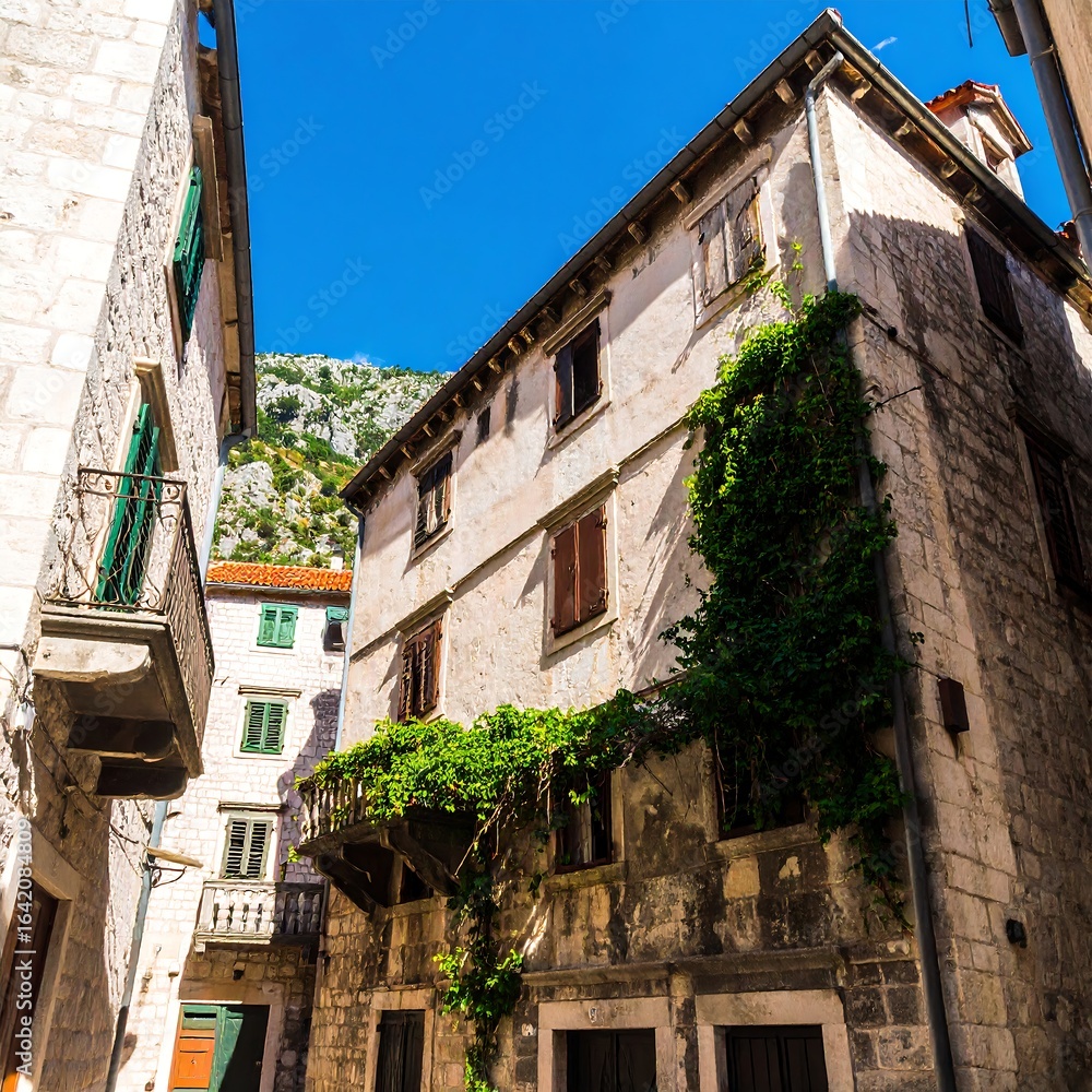 Fototapeta premium Narrow alleyway between old stone buildings