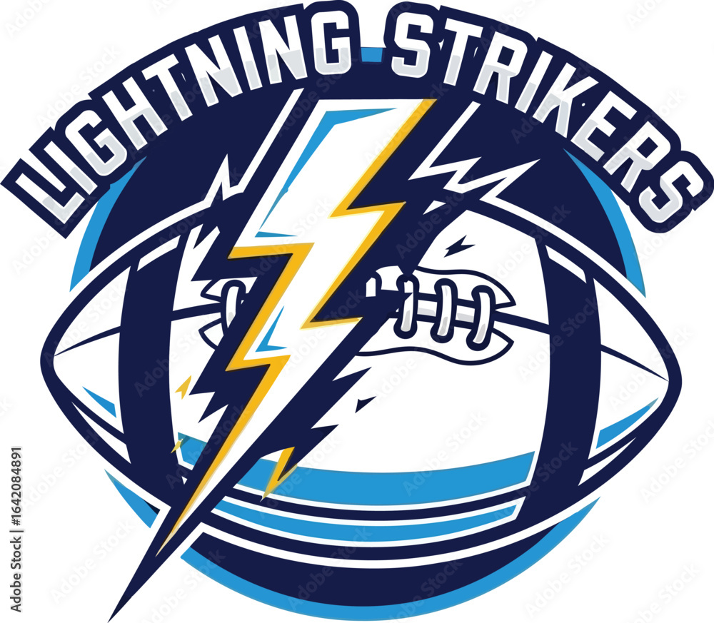 Obraz premium Lightning strikers logo featuring a football and a lightning bolt on a white background design