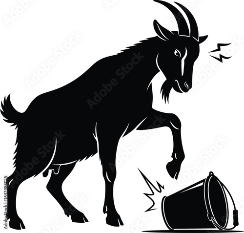 Angry goat stomping on a bucket silhouette