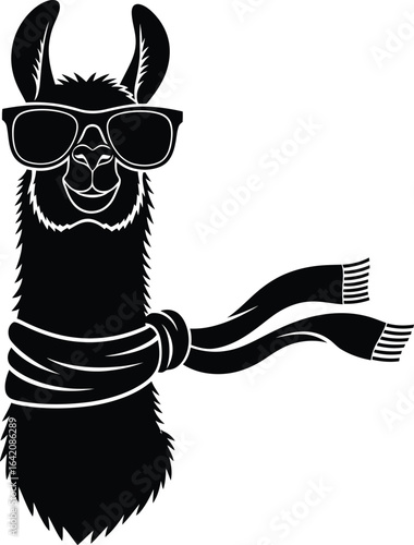 Cool llama wearing sunglasses and scarf silhouette