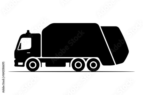 Garbage truck icon. Black silhouette. Side view. Vector simple flat graphic illustration. Isolated object on white background. Isolate.