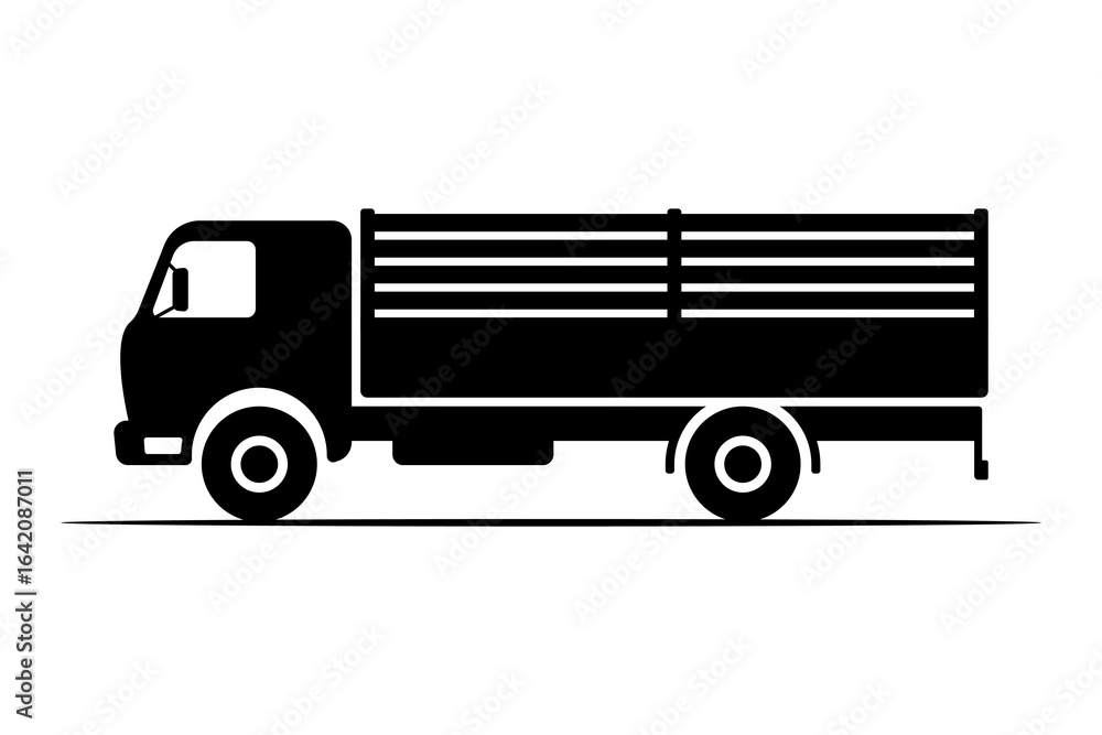 Truck icon. Black silhouette. Side view. Vector simple flat graphic illustration. Isolated object on white background. Isolate. Truck icon. Black silhouette. Side view. Vector simple flat graphic illustration. Isolated object on white background. Isolate.