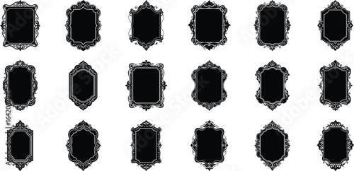 Vector art of assortment of 21 ornate vintage decorative frames and borders with intricate patterns, isolated on transparent background