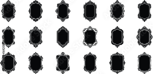 Vector art of collection of 15 ornate decorative frames and borders with vintage, elegant, and classic design elements, isolated on transparent background