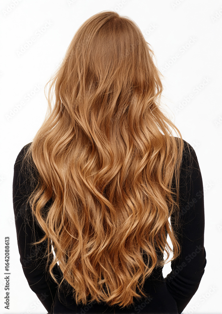 Fototapeta premium Long Wavy Light Brown Hair: Back View