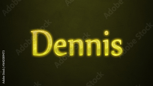 Canvas Print Neon glowing yellow Deutsche name of Dennis on dark background.