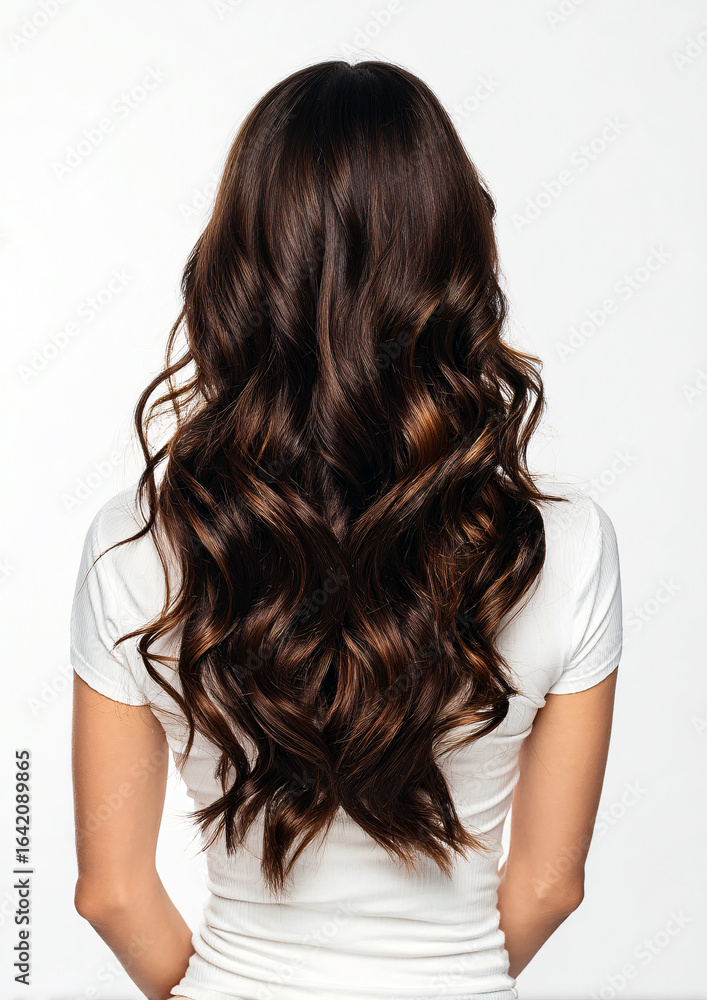 Obraz premium Long Wavy Brown Hair: Back View, Hairstyle Inspiration, Luxurious Locks