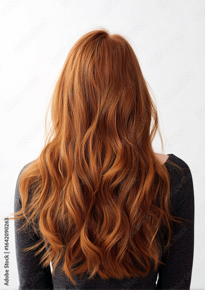 Fototapeta premium Long Auburn Hair: Wavy Hairstyle Back View - Hair Texture, Redhead, Styling