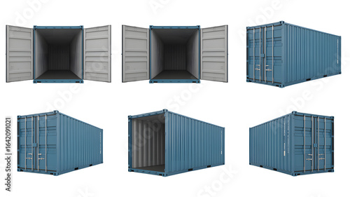 Shipping containers in various orientations ideal for transport, logistics, and global trade illustrations