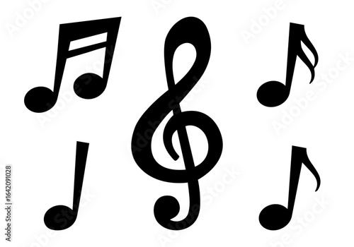 Note music vector illustration. Music note black icons set. Isolated music notes symbols on white background. Music notes icon set, notes symbol