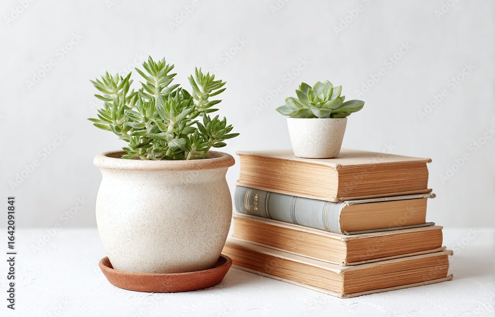Fototapeta premium Succulents and Books Cozy Home Decor