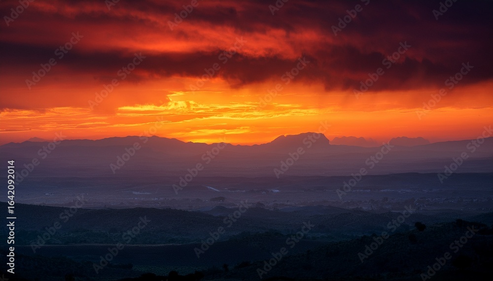 Obraz premium fiery horizon an awe inspiring vista unfolds as a fiery horizon dramatically dances framed by an enigmatic dark smoky atmosphere and creating a spectacle of nature s powerful embrace