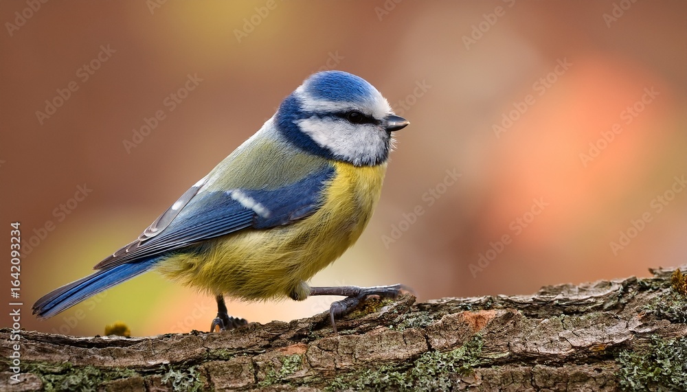 Obraz premium eurasian blue tit sitting on tree with blurred background