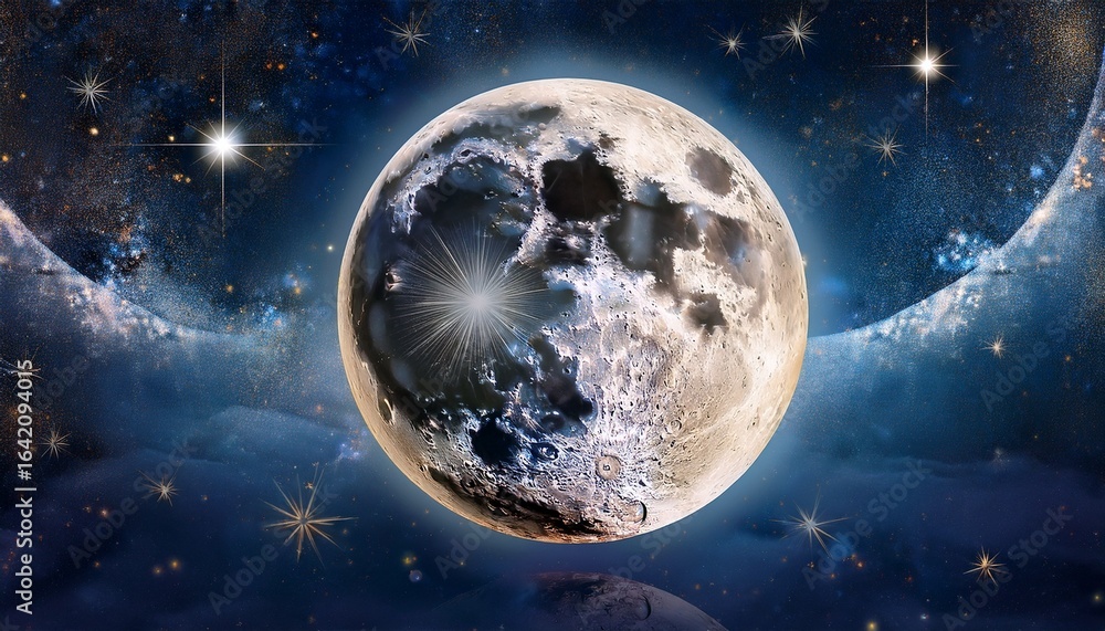Fototapeta premium enchanted moon with mystical eyes and celestial elements at night