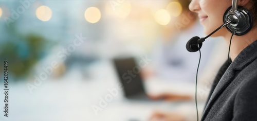 Businesswoman Using Headset in Office