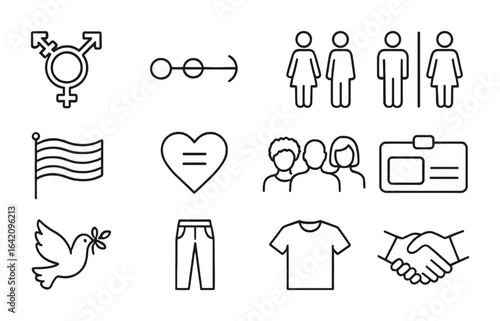 Inclusive Gender Icons. Outline icon set of gender inclusivity: nonbinary symbol, gender spectrum, pronoun