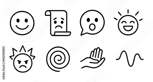 Emotional Reaction Icons. Outline vector icons of emotional reactions to online content: joy emoji, sad scroll