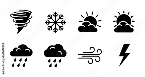 Vector art of collection of weather condition icons isolated on white background
