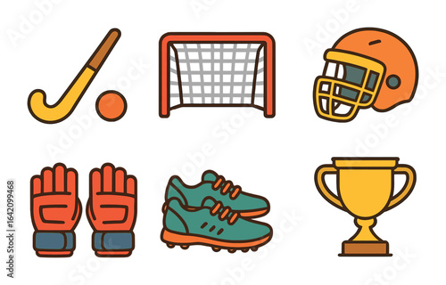 Field Hockey Icons. Flat vector mini-illustrations field hockey in colors children's illustrations: hockey