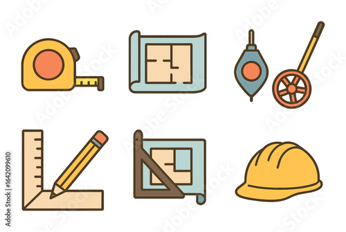 Colorful Construction Tools. Flat vector mini-illustrations Construction measuring tools in colors children's