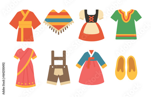Cultural Clothing Icons. Flat vector mini-illustrations cultural clothing from around the world in colors