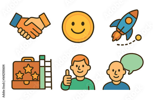 Venture Capital Icons. Flat vector mini-illustrations of venture capital symbolism in colors children's