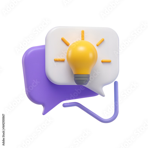3d icon quick tip. Vector render light bulb in speech bubble. Questions and answers or cartoon illustration isolated on white background. Did you know button