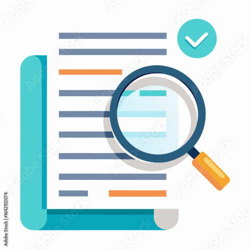 Magnifying Glass Inspecting Printed Document Vector Illustration