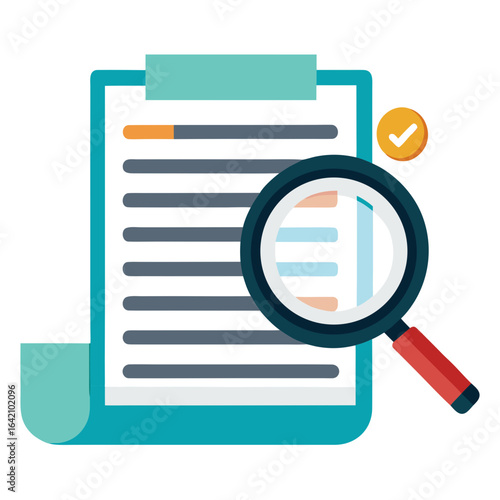 Magnifying Glass Inspecting Printed Document Vector Illustration
