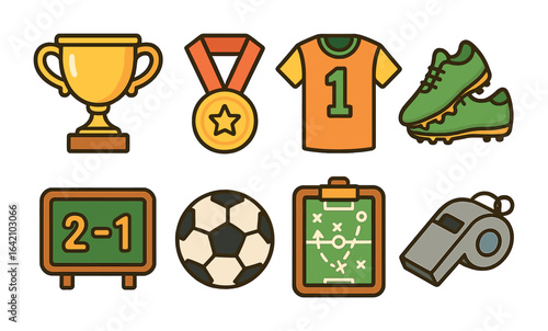 Youth Football Icons. Flat vector mini-illustrations youth football tournaments in colors children's